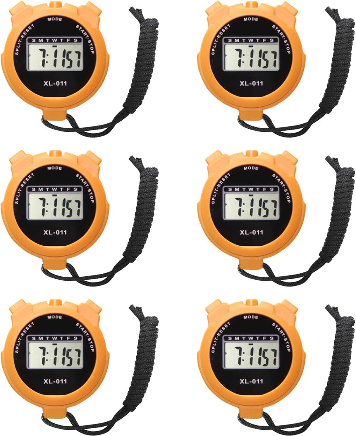 6-Pack Multi-Function Electronic Digital Stopwatch Timer, Large Display with Date Time and Alarm Function, Sports Coaches Fitness Coaches and Referees