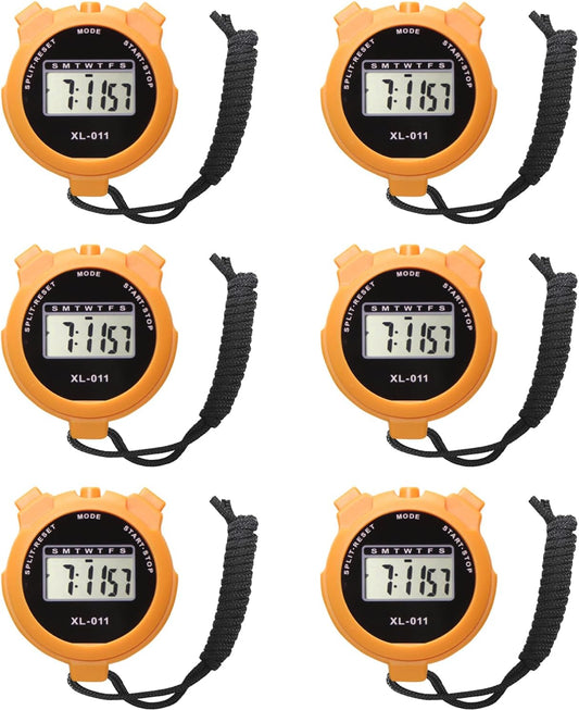 6-Pack Multi-Function Electronic Digital Stopwatch Timer, Large Display with Date Time and Alarm Function, Sports Coaches Fitness Coaches and Referees