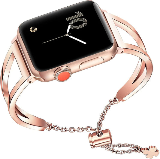 Rose Gold Bands for Apple Watch Bracelet Bands 42Mm 44Mm 45Mm 46Mm 49Mm for Women,Metal Dressy Bangle Strap Link Feminine Large Iwatch Series Ultra2 Ultra 10 9 8 7 6 5 4 3 2 1 SE Band for Girls